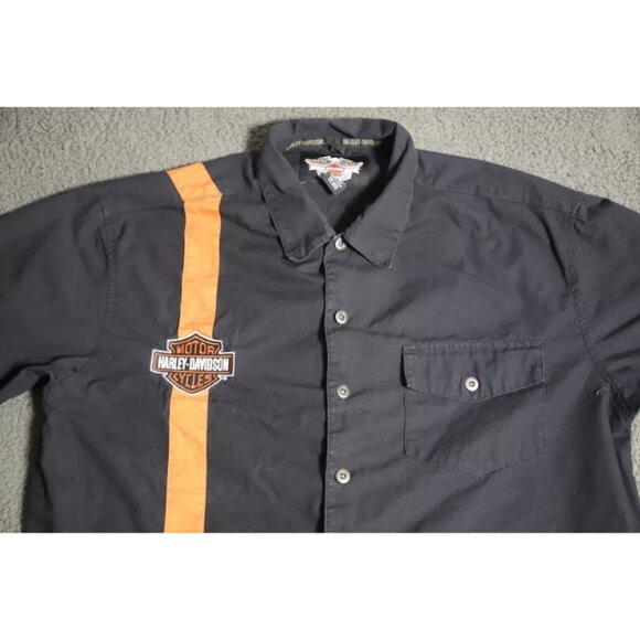 Harley-Davidson Button Up Shirt Men L Black Motorcycles Mechanic Logo Embroidery - Picture 2 of 9